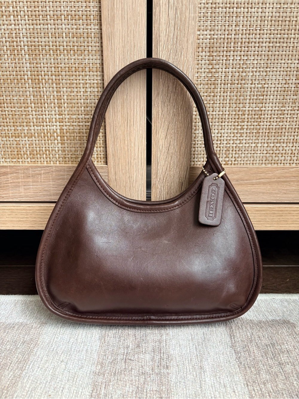 COACH Vintage Mini Ergo Crescent Brown Leather Satchel Shoulder Bag Handbag 9027